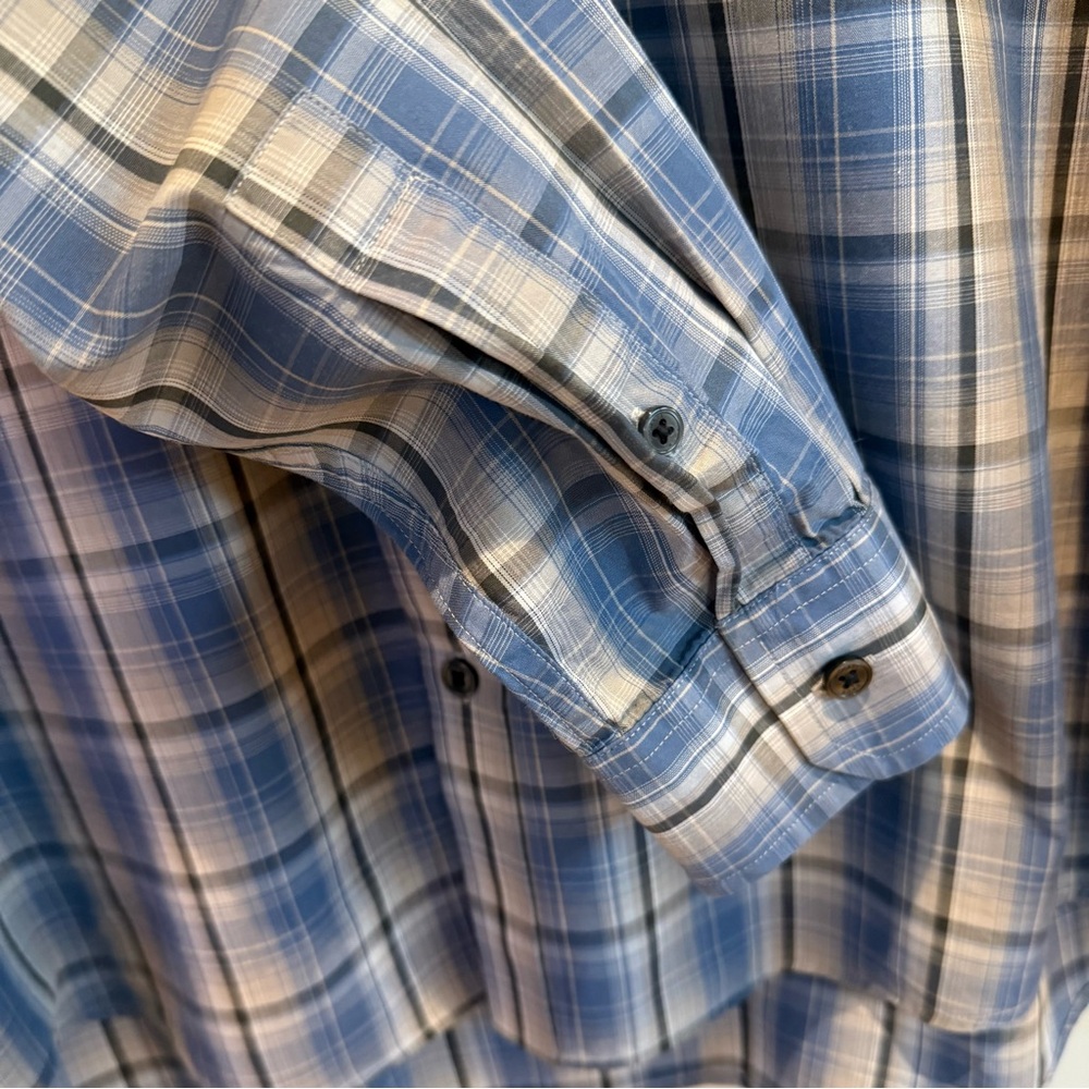 Michael Kors Dress shirt, Blue and White Plaid Long-Sleeve Shirt, Men’s Large - Picture 6 of 10